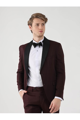 Dufy Bordo Erkek Slim Fit Sivri Yaka Smokin Takım - 92433 Bordo
