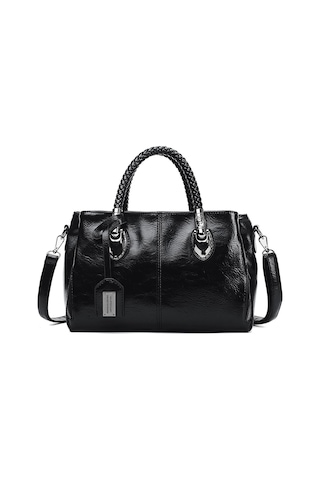 Kadın Yağ Mumu Üst Saplı Çanta Pu Deri Retro Omuz Çantası Büyük Boston Tote Çapraz Askılı Yumuşak El Çantası Çanta Siyah A705 Siyah