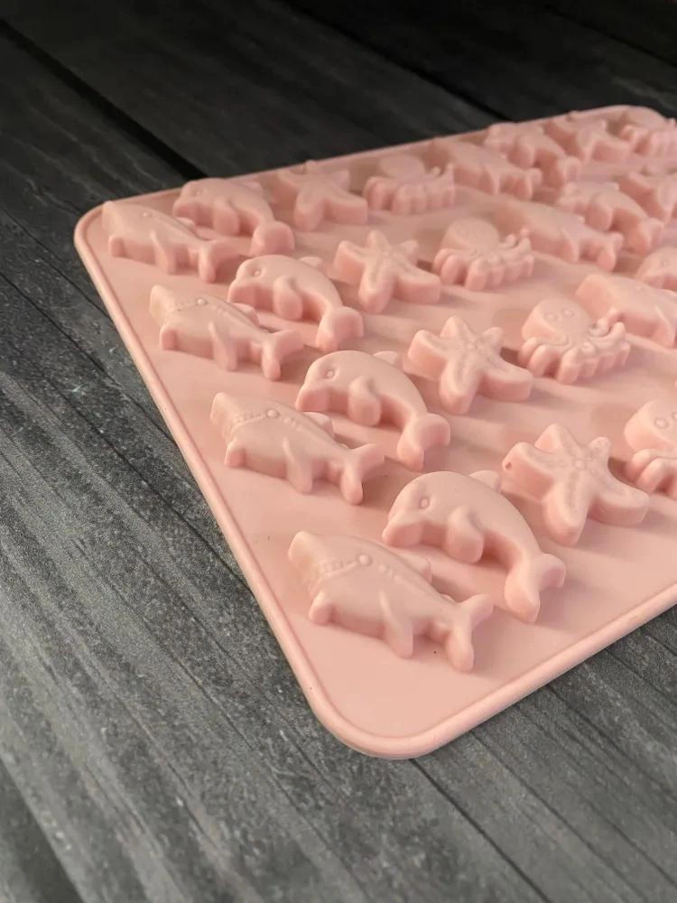Youtek Deniz Canlıları Şekilli Silikon Kalıp - 32 Hücreli Çikolata Ve Izomalt Kalıbı, 1 Adet, 10x20 Cm Boyutunda Pembe