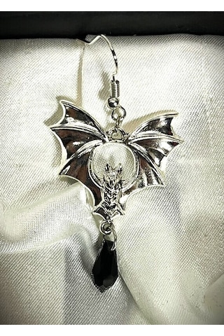 Dükkan Design Taşlı Gotik Yarasa Küpe Açık Gri