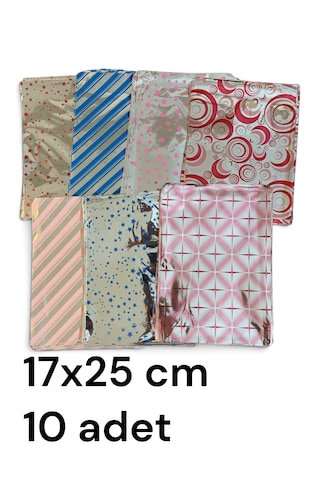 Hediye Paketi 17x25cm 10 Adet Kendinden Bantlı Yapışkanlı Metalize Hediye Poşeti 10pcs Hediye Paketi 17x25cm 10 Adet Kendinden Bantlı Yapışkanlı Metalize Hediye Poşeti 10pcs