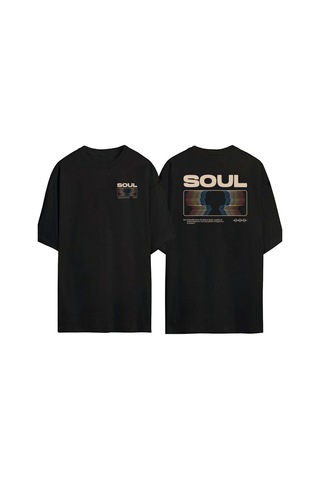 Thewert Unisex Soul, Ruh Ön Arka Baskılı Sıyah Oversize T-shirt Siyah