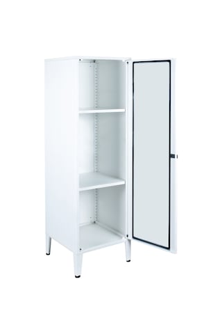 Alfahome Ziglat Serisi Cam Kapaklı Kilitli Metal Home Office Dolabı Beyaz Ral 9003 450x1390x450 Mm