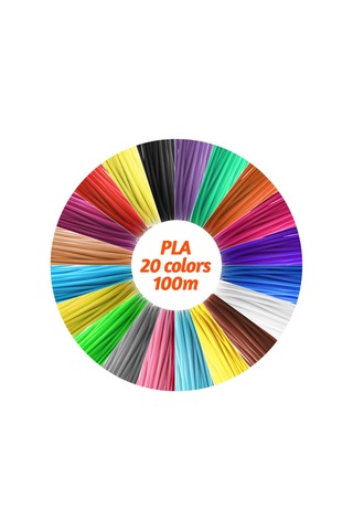 Yaozixa Pla Materyal 3d Yazıcı Kalemi Filamenti, 1.75mm Dairesel Kesit, 20 Renkli, 5m X 20 Bobin Toplam 100m , Çevre Dostu Paketli