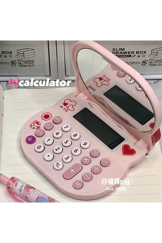 Singree Küçük Mini Kedi Desenli Cep Hesap Makinesi - Portatif Çift Taraflı Ayna Ve Hesaplama İşlevi İle Genç Stil