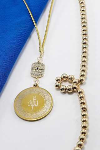 Zirkon Kuzey Yıldızı Gold Renkli 316l Çelik Ayetel Kürsi Felak Na