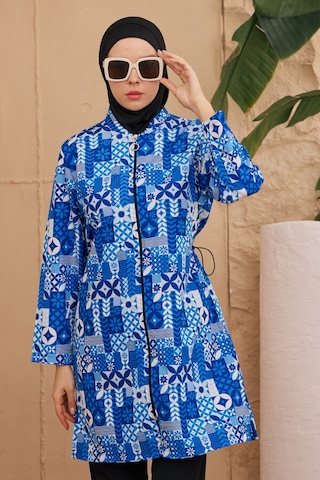 Hmm Swimwear Paraşüt Tam Kapalı Tesettür Mayo Desenli Dokuma 2224-189 Siyah