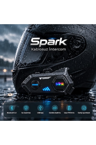 Spark Bluetooth 5.4v Kask Kulaklık Su Geçirmez Intercom