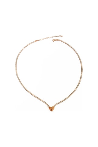 Beyaz Zirkon Taşlı Suyolu Zincirli Kalp Gümüş Kolye Rose Gold