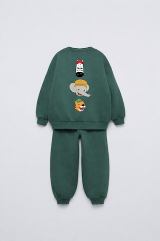 Çocuk Pamuklu Magu Friends Baskılı Yeşil Sweatshirt Ve Eşofman Altı Takımı