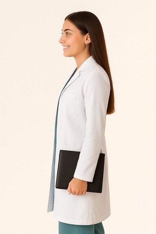 Kadın Klasik Yaka Alpaka Kumaş Slim Fit Önlük, Doktor, Öğretmen, Hemşire, Stajyer, Çalışma Önlüğü Beyaz