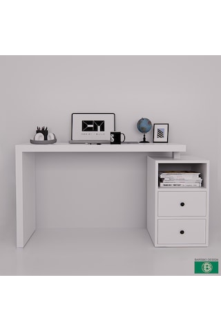 Çalışma Masası Çekmeceli Ve Raflı Geniş Çalışma Alanına Sahip Beyaz