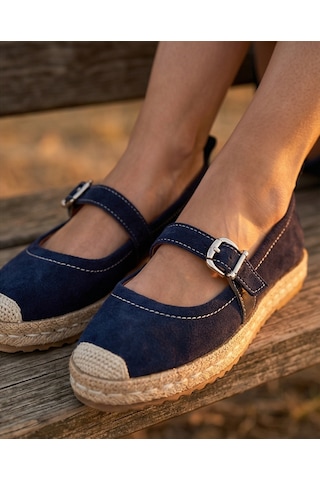 Futsishoes Coral Lacivert Hakiki Deri Toka Detaylı Kadın Espadril Ayakkabı