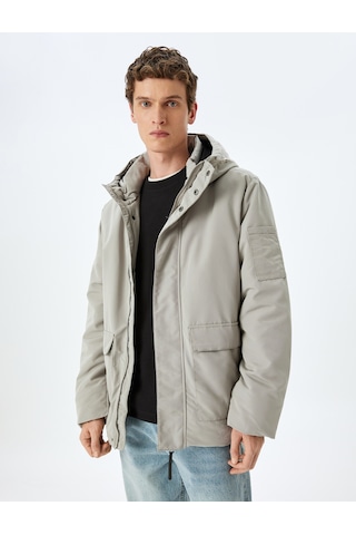 Koton Fermuarlı Slim Fit Kapşonlu Mont Gri 5wam20091hw Gri