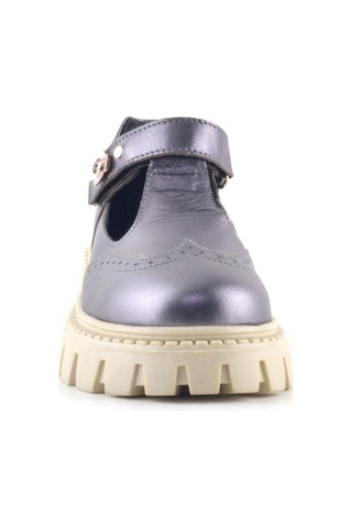 Rakerplus Hakiki Deri Platin Krem Tabanlı Çiçek Detaylı Kız Çocuk Günlük Ayakkabı Platin