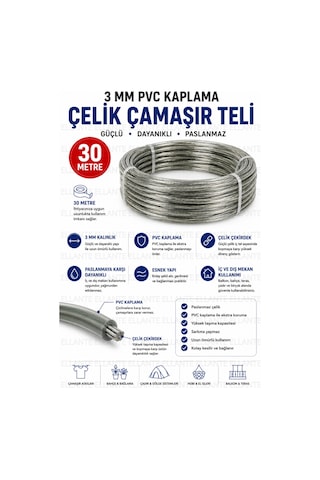 3 Mm Pvc Kaplama Çelik Çamaşır Teli 30 Metre Paslanmaz Güçlü Çamaşır Asma Teli İç Ve Dış Mekan Kulla Çok Renkli