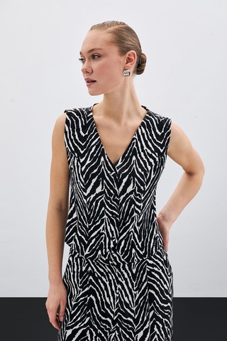 Sateen Zebra Desen Kısa Yelek - Siyah-135501 Siyah