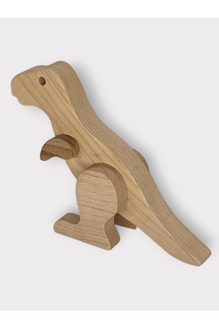 Cwwtoys T-rex Boyasız Ahşap Dinozor Oyuncağı, Masif Kayın, 18 Ay+