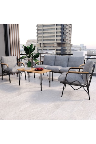 Doruk Home Balkon, Bahçe, Cafe, Metal Koltuk Takımı, Bahçe Mobilyası , Oturma Grubu 3+1+1+sehpa Orta Gri