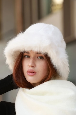 Kadın Peluş Bucket Kalpak Şapka 1143 Rkş-14 Ekru Ekru