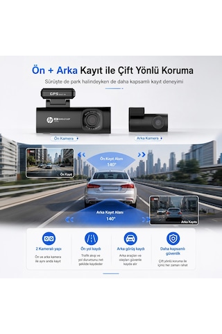 Hp F499x 4k Wdr, Araçiçi Ön + Arka Kamera, 1.5 Inch Renkli Lcd Ekran, Gps Li, Wi-fi Destekli
