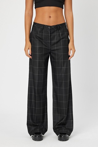 Alexander Gardi Alexandergardi Wide Leg Bol Paça Kareli Çift Cepli Klasik Kadın Pantolon B24-0001 001