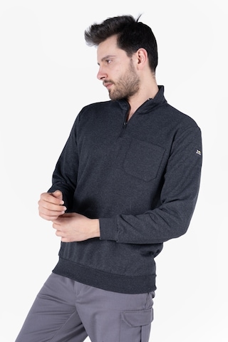 2 İplik Dik Yakalı Fermuarlı Sweatshirt Antrasit Melanj