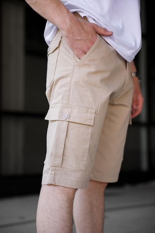 Bej Renk Kargo Cepli Gabardin Erkek Şort-1802 Bej