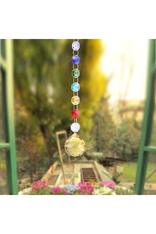 Asılı Pencere Kolye El Yapımı Gökkuşağı Kristal Prizmaları Top Avize Lambası Noel Dekoru Sarı Diğer