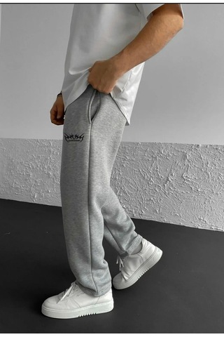 Prtnc Protonic Baskılı Oversize 3 İplik Baggy Şardonlu Eşofman Altı Gri Legendarygri