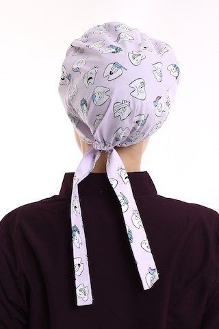 Lila Diş Tesettür Desenli Cerrahi Bone - Tesettür Doktor Hemşire-Standart-4104 Lila Diş