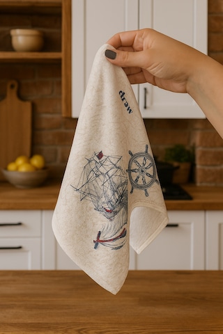 Kitchen Dijital Baskı Pamuklu Tekli Mutfak Havlusu Açık Yeşil