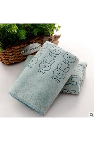 Emici Mikrofiber Havlu Banyo Kurutma Bezi Sevimli Tavşan El Yüz Havlusu Yeşil