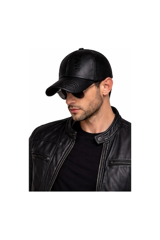 Valkyrie Erkek Siyah Deri Şapka Kavisli Siperlikli Ayarlanabilir Spor Günlük Baseball Cap
