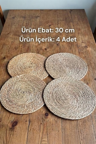 Atbyhome 4 Lü Doğal Hasır Amerikan Servis Masa Seti 30 Cm Kahverengi