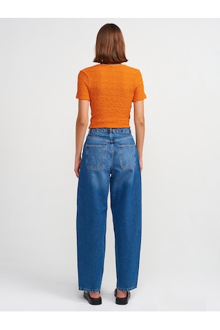 Dilvin Yandan Cepli Denim Balon Pantolon Mavi