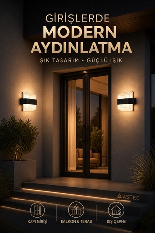 Astec Elit 12w Kavisli Elektrikli Led Duvar Aplik 3200k Gün Işığı İç Dış Mekan Balkon Bahçe Su Toz Geçirmez