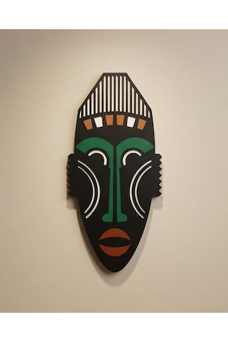 Afrika Tribal Ahşap Duvar Mask Mdf - Siyah Yeşil Klasik Kabile Maskı 1