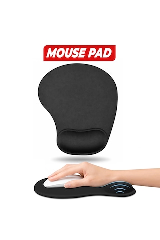 Wonkey - Bilek Destekli Mouse Pad, Memory Foam Hafızalı Süngerli Ergonomik Fare Altlığı, Kaymaz Tabanlı Mousepad, Ofis, Bilgisayar Ve Laptop Kullanımına Uygun Masa Pedi Siyah