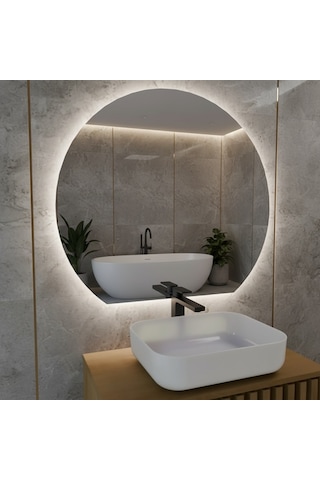 60x76 Cm Modern Yuvarlak Led Banyo Aynası Dokunmatik, Dim Edilebilir, 6500k Beyaz Işık Beyaz