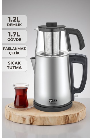 Teadem Glass Elektrikli Çay Makinesi Çaycı 2000w 1.7l Kettle 1.2l Cam Demlik Paslanmaz Çelik Inox