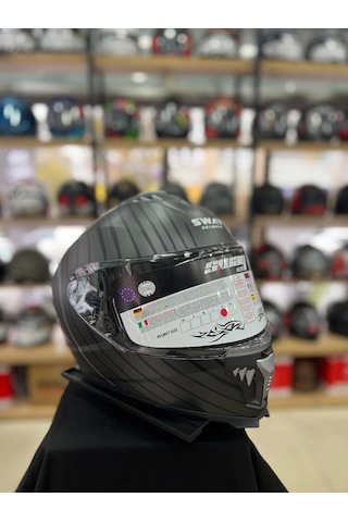 Sway Sw 865 Space Black White Full Face Kapalı Motosiklet Kask Gri - Siyah