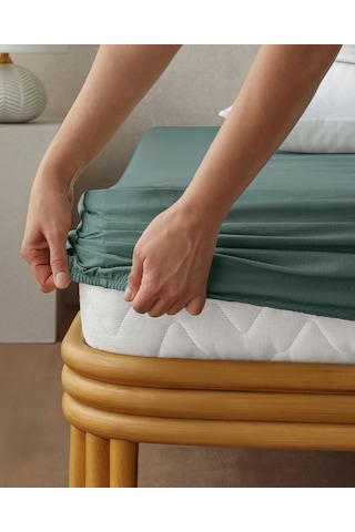 English Home Novella Premium Soft Cotton Çift Kişilik Lastikli Çarşaf 160x200 Cm Koyu Seledon Koyu Seledon