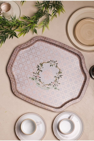 Lilya Desenli Sekizgen Metal Tepsi, 27,8 X 33,2 Cm