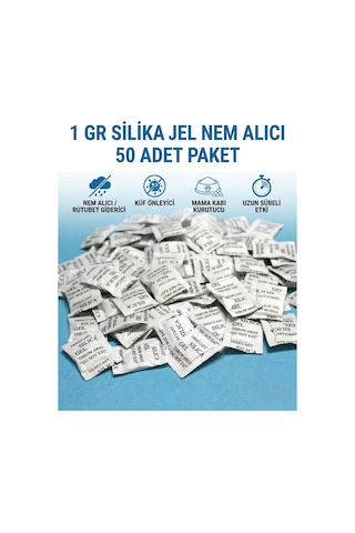 50 Adet 1 Gram Nem Alıcı Silikajel , Rutubet Giderici Küf Önleyici Mama Kabı Kurutucu Silika Jel