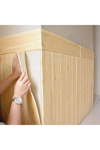 Nw37 Bej Ahşap Kendinden Yapışkanlı 3D Dekoratif Duvar Paneli (527453793)