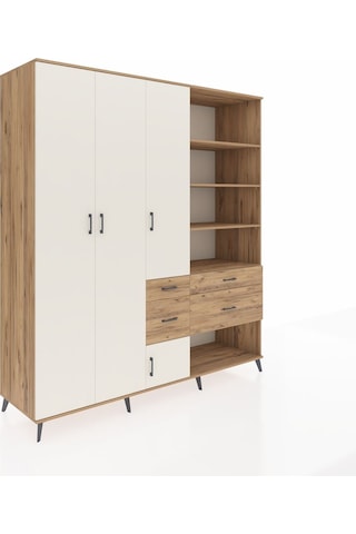 Kronos Dolap 14 Raflı 4 Çekmeceli 4 Kapaklı 220x59x243 Çam-aytaşı/çam Aytası/atlas Çam