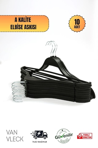 10'lu Siyah, Beyaz, Kahve Plastik Askı Seti Dayanıklı Kıyafet Askıları, Ev Ve Ofis Kullanımı İçin Siyah