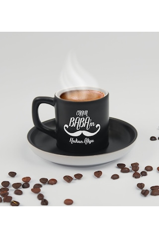 Bk Gift Kişiye Özel İsimli Baba Temalı Siyah Türk Kahvesi Fincanı&metal Kalem&çakmak&kartlık Cüzdan Hediye Seti, Sevgiliye Hediye-2, Babaya Hediye, Ba