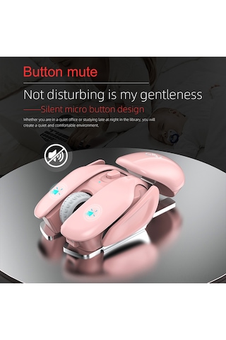 Mufunye T37 Kablosuz Mouse, 2.4g Teknoloji, Sessiz Tıklama, 3 Seviye Dpı Ayarı, İçin Dolu Şarjlı Pil, Pembe Ofis Mouse'u Optik
